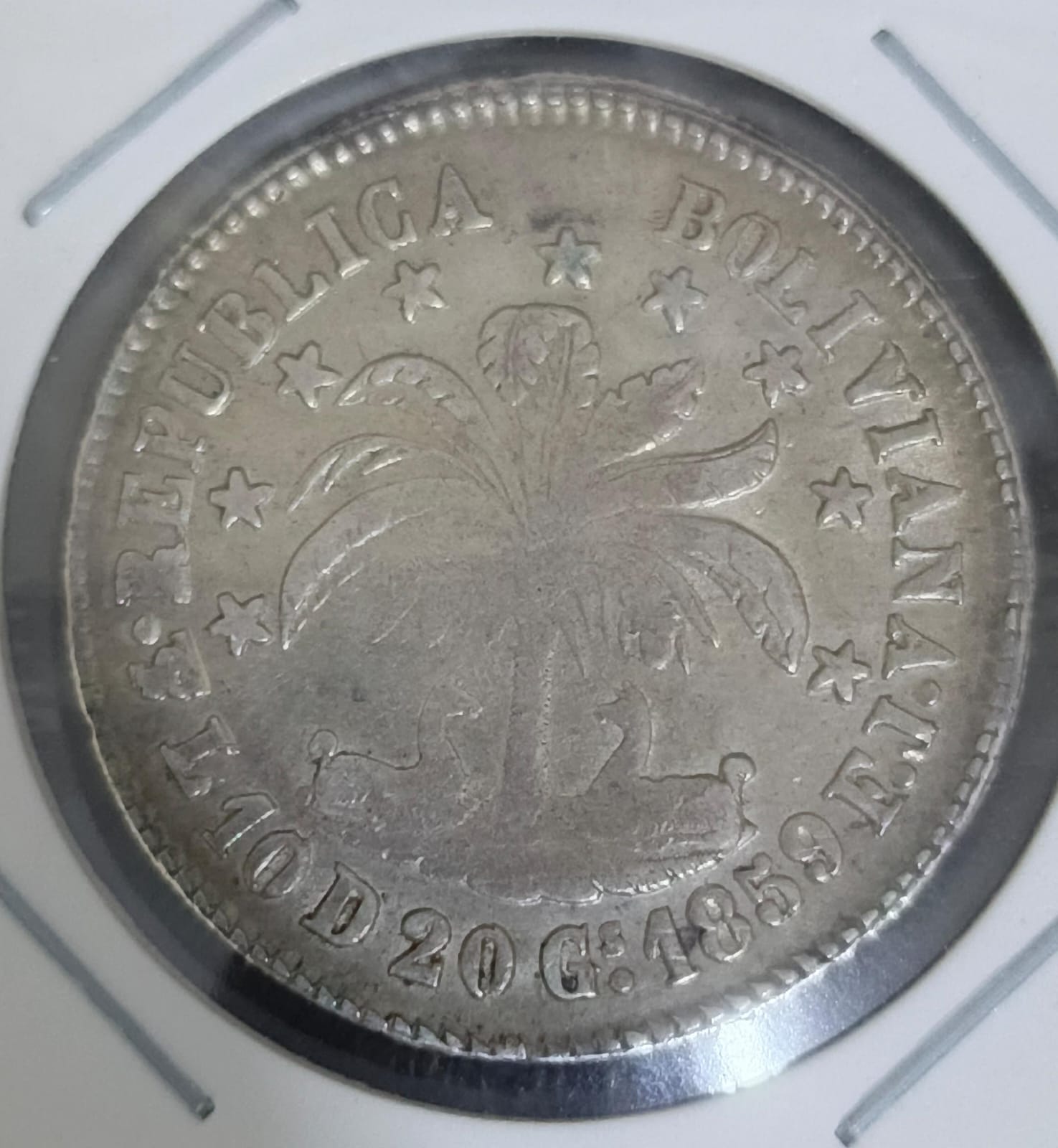 Reverso de 8 soles 1859 FJ