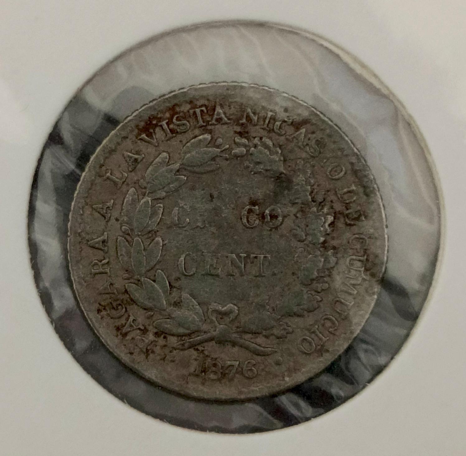 Reverso de 5 centavos token cochabamba 1876