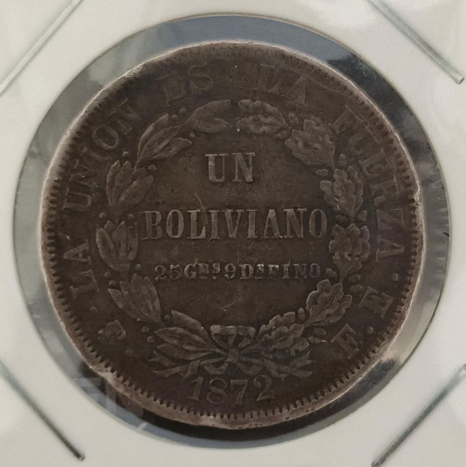 Reverso de 1 boliviano 1872 FE
